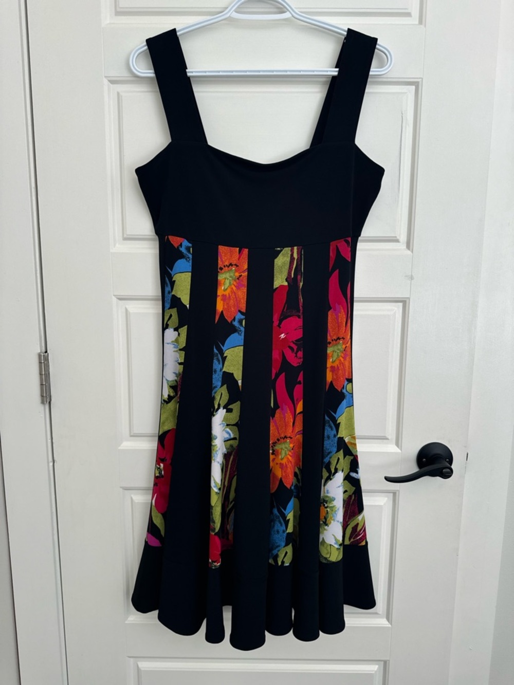 Bellissima Black Floral Panel Dress with Wide Straps medium